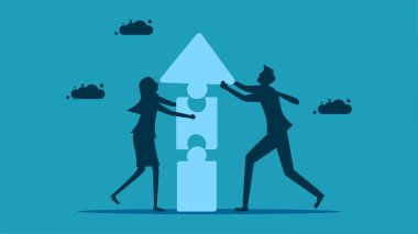Mergers and acquisitions. partnership. Businessmen jigsaw puzzle arrows to join for success vector