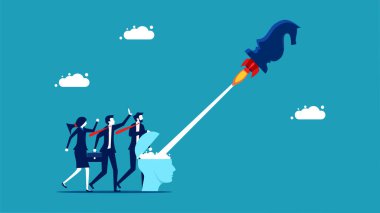 Proactive business strategy. Businessmen launch rockets on chess horses. vector illustration