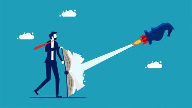 Proactive Business Strategy Book. Businessman firing rockets on a chess horse vector