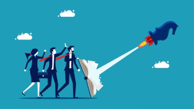 Proactive Business Strategy Book. Businessman firing rockets on a chess horse vector