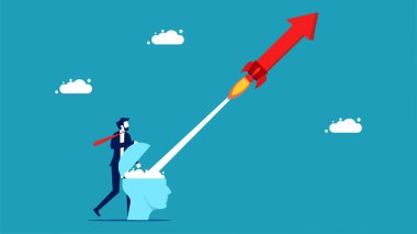 Growth mindset or progressive people. Businessman shooting arrow head with head vector