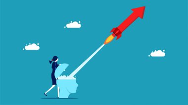 Growth mindset or progressive people. Businesswoman shooting arrow head with head vector