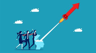 Growth mindset or progressive people. Businessman shooting arrow head with head vector
