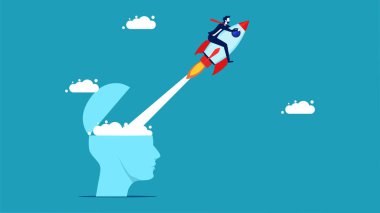 Introduce new ideas. launching rockets flying from head opening vector