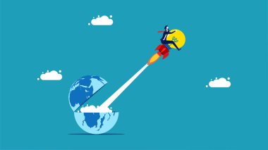 Launch a new concept. light bulb rocket ejected from the globe vector