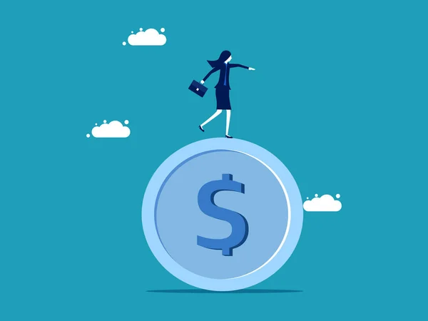 Balance Income Businesswoman Standing Coin Business Concept Vector Illustration — Stockvector