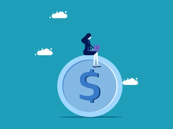 Manage Your Finances Businesswoman Sitting Coin Business Concept Vector Illustration — Image vectorielle