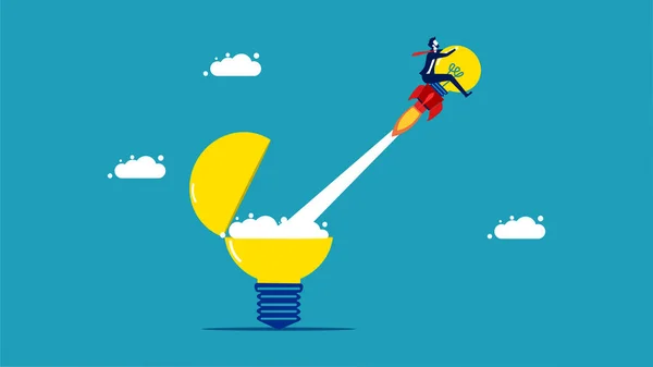 Launch New Ideas Light Bulb Rocket Flew Out Light Bulb —  Vetores de Stock
