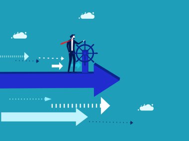 Good business direction. Businessman driving a flying arrow. vector illustration eps