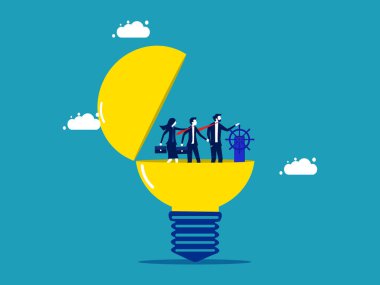 Creative business leader. businessman controls a steering wheel on a light bulb vector