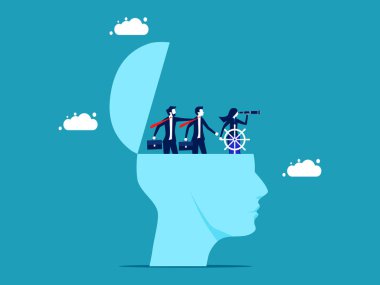 Business leaders have visions. businesswoman controls the steering wheel with binoculars on head vector