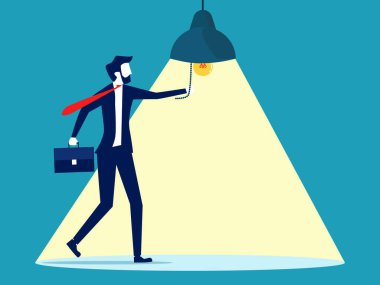 businessman turns on a creative light bulb. business concept  vector illustration