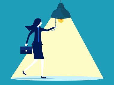 businesswoman turns on a creative light bulb. business concept  vector illustration