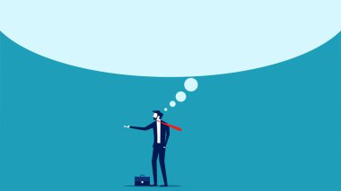 Big imagination. businessman think with big speech bubbles vector