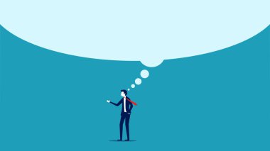 Big imagination. businessman think with big speech bubbles vector
