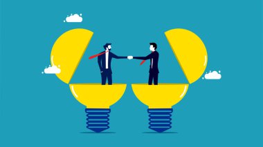 Combine creative thinking. business people shaking hands on light bulbs vector