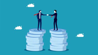 Financial cooperation. businessman shaking hands on pile of money vector