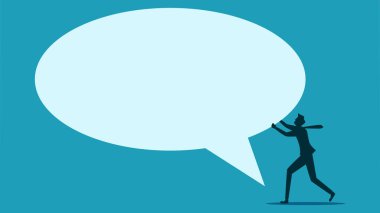 Big idea. Businessman holding a big speech bubble. vector illustration eps