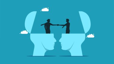 Cooperate. Successful businessmen shaking hands on the head. vector illustration eps