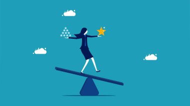 Businesswomen manage quality and quantity on the scale. vector illustration eps