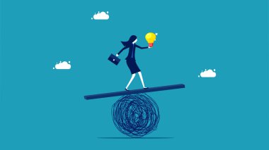 Businesswomen tackle problems with creativity on the scale of chaos. vector illustration eps