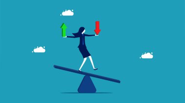 Stock trading. businesswoman balances the up and down arrows. vector illustration eps