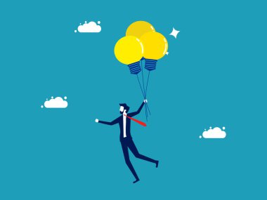 Ideas for solving business problems. businessman floats with a balloon light bulb vector