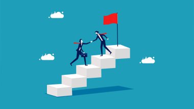 businessman help employees climb stairs. Help support success. business people help fellow employees climb stairs. vector illustration