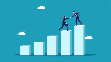 businessman help employees climb stairs. Support to achieve goals. Business people support team members to achieve goals vector