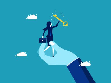 Support for success at work. businesswoman holding a key in support hand vector
