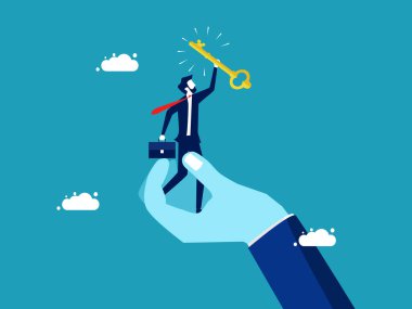 Support for success at work. businessman holding a key in support hand vector