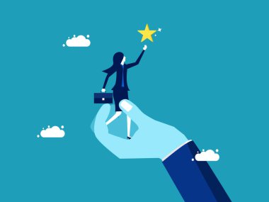Support to succeed. businesswoman holding stars in support hand. vector illustration eps