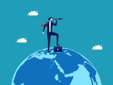 businessman looking at binoculars on earth. business concept vector illustration eps