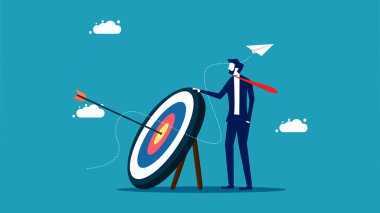 Motivation to achieve goals. businessman standing with a goal. vector illustration eps