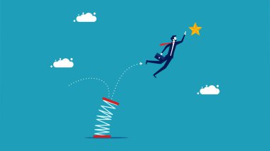 development to achieve success. businessman jumps on a high spring to grab a star vector