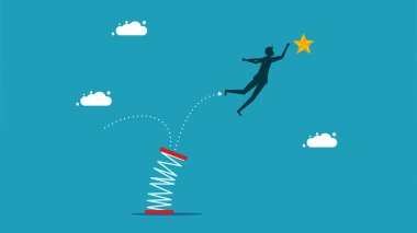 development to achieve success. businessman jumps on a high spring to grab a star vector