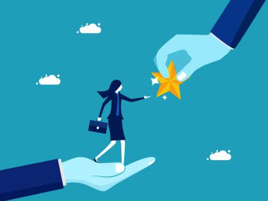 give a star. Motivate employees to succeed. Encourage business women to stand on their hands to get star vector