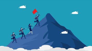 leaders lead to success. business team members walking on the mountain. vector illustration eps