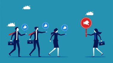 Çalışanların elinde buna benzer bir tabela ve patronun elinde sevilmeyen bir tabela var. vektör illüstrasyonu