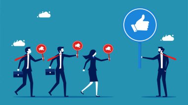 Çalışanların elinde sevmediği işaretler var ve patronun elinde favori bir işaret vektörü var.