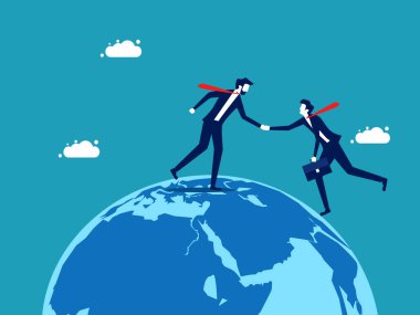 İş adamı dünyadaki diğer insanlara yardım ediyor. iş konsepti vektörü