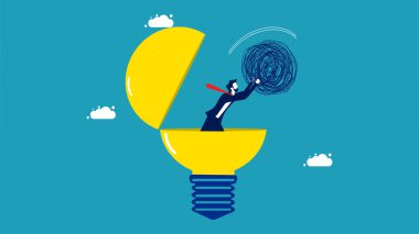 Lear düşünceler. İş adamı kaosu zihninden çıkarır. vektör illüstrasyonu