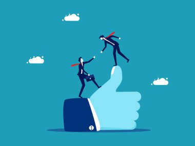 Müttefiklerin zirveye ulaşmasına yardım. İki işadamı ve baş parmağıyla vektör illüstrasyonunu imzaladı