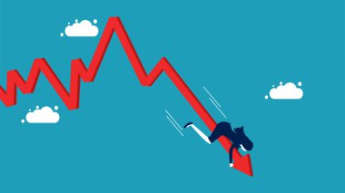 Ekonomik kriz ya da borsa çöküşü. İş kadını düşen bir grafik vektörüyle gökten düştü