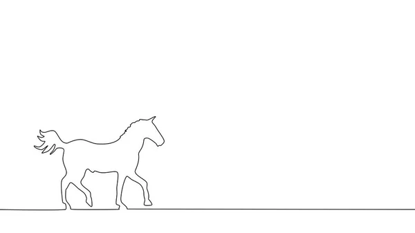 Zeichnen Sie Eine Durchgehende Linie Von Pferden Isoliert Auf Weißem — Stockvektor