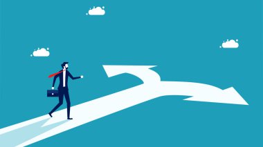 İş kararları almak ve kariyer yolunu seçmek. Yol üzerinde iş adamları karar verir. vektör illüstrasyonu