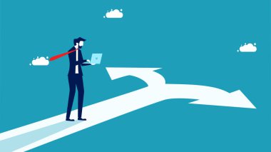 İş kararları almak ve kariyer yolunu seçmek. Yol üzerinde iş adamları karar verir. vektörler