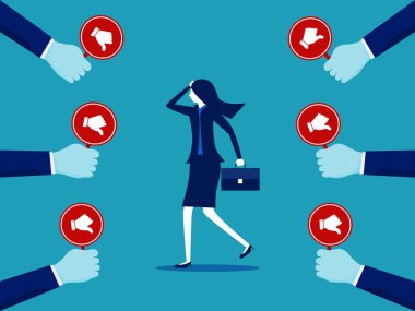 Birçok insan kötü iş kadınlarından hoşlanmadığı pankartını kaldırır. vektör illüstrasyonu