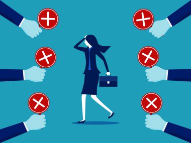 Birçok insan iş kadınlarına yanlış rozet veriyor. vektör illüstrasyonu