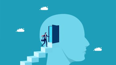 Kapıdan kafandan gir. İnsan zihnini anlamak. İş adamı kafaya kapı vektöründen giriyor.